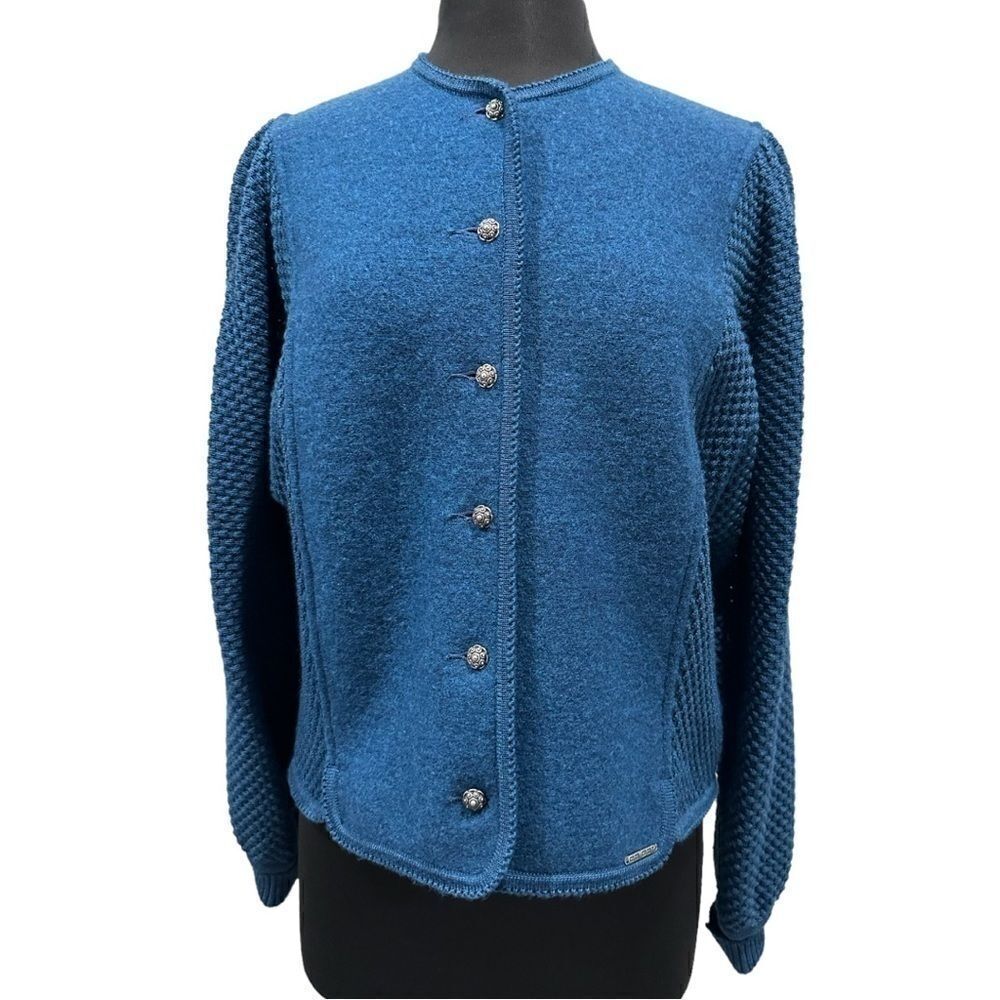 Geiger Collection Vintage Austrian Wool Cardigan Jacket Teal Blue Size 44